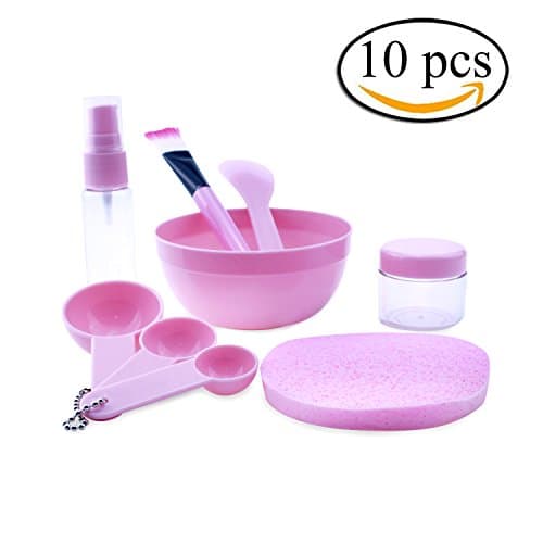 Face Mask Tools Kit, Pingranso Face Mask Mixing Bowl Set, Lady Facial Care Mask Facemask Mixing Tool Sets, Bowl Stick Brush Gauge Cleaning Mat 10 in 1 Set (Pink)