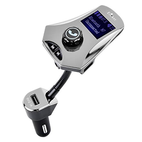 FM Transmitter, Elinker Bluetooth MP3 Player Wireless Car Charger Radio Adapter Handsfree Calling Car Kit with Dual Charging Ports 5V/2.1A, LCD Screen 3.5mm Aux Port TF d Slot &amp; U Disk for Smart Phones and Other Digital Devices (Silver)
