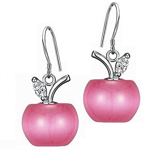 Pink Apple Cat Eye Stone 925 Sterling Silver Opal Hook Earrings for Women