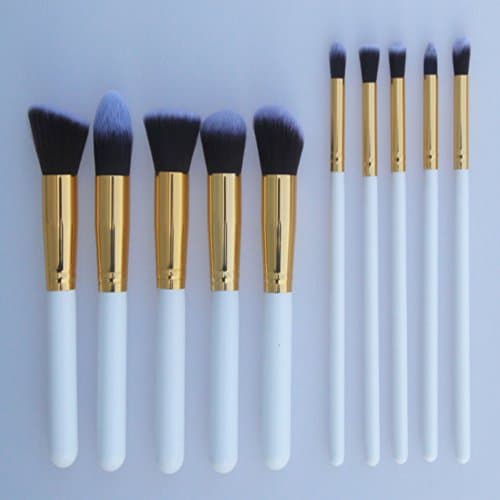 Continu Professional Makeup Brush Kit 10 pcs Eyebrow Shadow Blush Makeup Brushes white body-golden