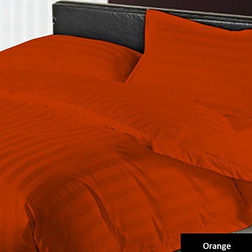 Striped Pattern 100% Egyptian Cotton Quilt Cover Set 500 Thread Count 5 Piece Duvet Cover Set All Sizes &amp; Colors (UK King , Orange)