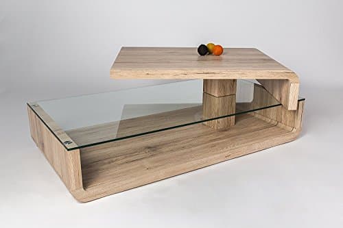 Tilo Adjustable Coffee Table In A High Gloss White Lacquered Finished &amp; Tempered Glass Shelf &amp; Swivelling Top LOW INTRO PRICE (OAK)
