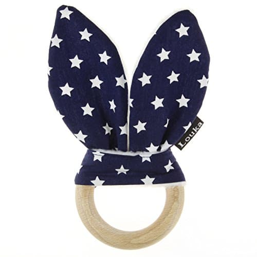 Louka Teether (Rabbit Ears with) – Beech Wood and Fabric. Unisex Baby Name – Handmade.