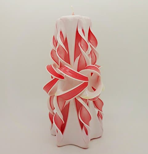 Hand Carved Sculptured Pillar Candle (White Light Red/Medium)