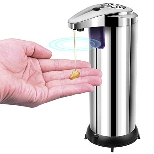 Automatic Soap Dispenser, AUKUYEE Automatic Touchless Soap Dispenser, IR Infrared Hands Free Motion Sensor, Stainless Steel Liquid Soap Dispenser, Hand Sanitizer with Waterproof Base for Kitchen Bathr