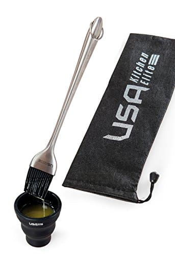 Grill Basting Brush | Folding Cup | Storage Bag By USA Kitchen Elite - 12 Inch Stainless Steel Handle With Silicone Bristles - Baste Food On The Grill With Ease - Ideal Pastry Brush &amp; Barbecue Brush