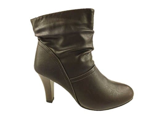 Ladies Faux Leather Pull On Ankle Boots Brown Size 3-8 (5)