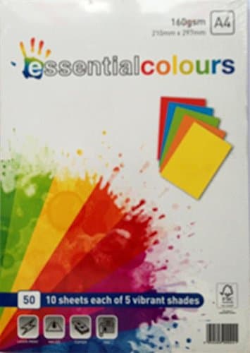A4 50 SHEET ASSORTED 160GM CARD PACK - VIBRANT COLOURS