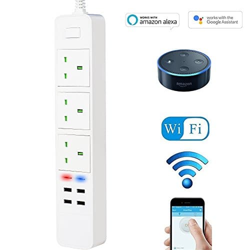 TopHomer WiFi Smart Power Strip Surge Protector Multi Plug Sockets with 3 AC Outlets 4 USB Port Voice Controlled by Amazon Echo Alexa Google Home Timer via Android iOS Smartphone Tablets