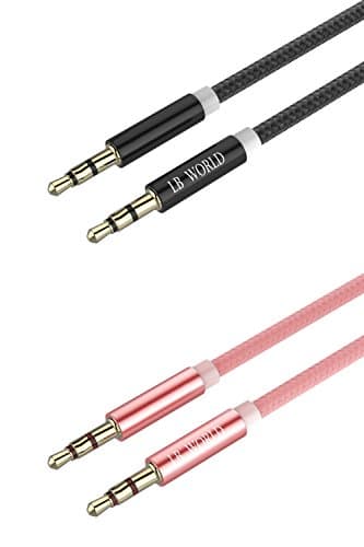 Aux Cable LB World (2 PACKS 3.3ft/ 1M) Audio Cable 3.5mm to 3.5mm aux cable for car, iPhone in car Male to Male Gold plated Aux to Aux cable braided Tangle free Universal Auxiliary cable for car audio , iPhone ,Android phones, Mp3, iPod, Beats headphones and More (Black/Rose Gold (2 PACKS))