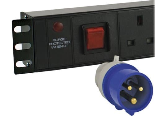 4 Way Neon Surge Protected 19" Horizontal Rack Mount PDU - 16amp BS4343