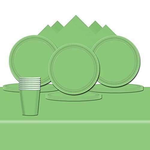 Tableware Complete Party Supplies Pack For 8 - Cups, Napkins, Plates And Rectangular Table Cover (Kiwi Green)