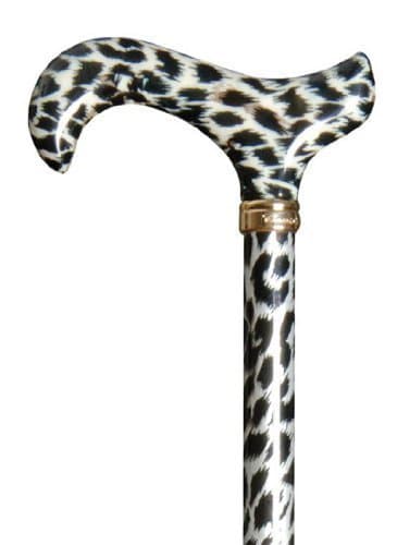 White Snow Leopard Print Height Adjustable Derby Handle Walking stick /Cane/ Fashion Accessory With Free Wrist Loop