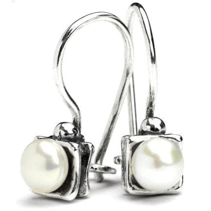 Square little pearl hoop earrings