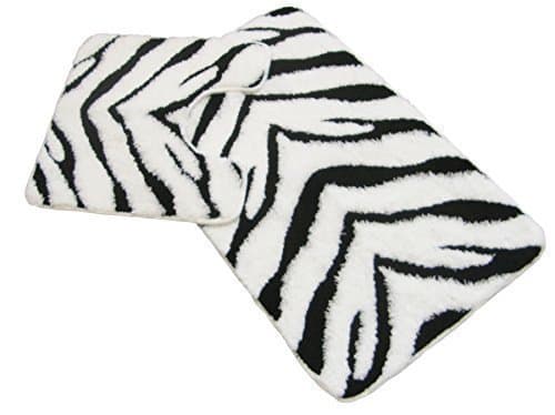 ZEBRA BLACK WHITE BATHMAT BATH MAT PEDESTAL SET RUG LARGE THICK