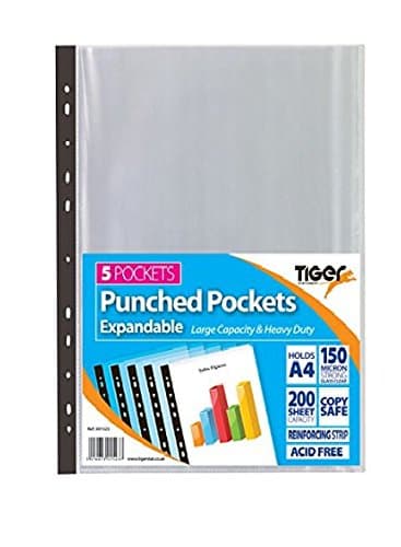 Pack of 25 A4 Large Expandable Plastic Poly Punch Pockets Wallet Sleeves Clear (Holds Up to 200 Sheets Each) (2)