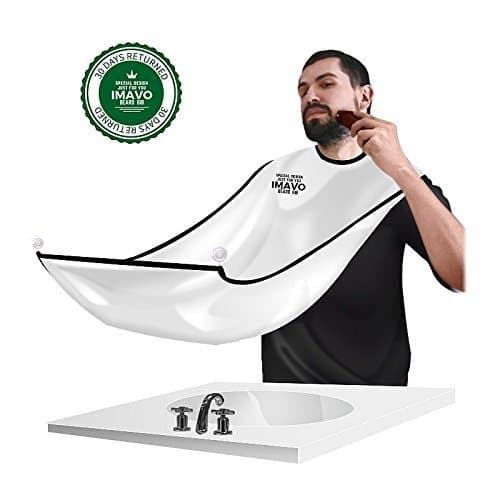 Beard Bib,IMAVO Beard Bib Shaving Mirror & Beard Catcher Apron for Shaving-Trim Your Beard in Minutes Without The Mess and Stop Clogging Your Sink (White)