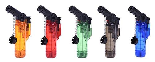 6 X Prof Turbo Blue Stormproof Jet Flame Angled Neck High Capacity Lighter , Blowtorch, Windproof Lighter, Electronic, Refillable, Jet Lighter , Utility Lighter , Gas Turbo Cigarette Cigar Kitchen Camper Transparent Colors