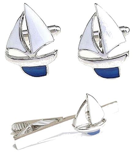 Yacht cufflinks and tie clip