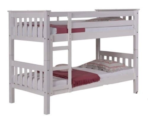2FT 6 " SHORT WHITEWASH BARCELONA BUNK BEDS 2 SINGLE BEDS FROM CENTURION PINE