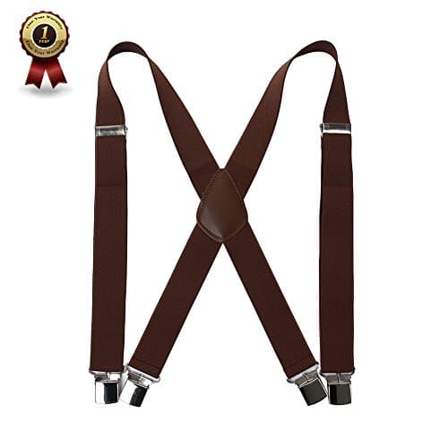 Men’ s X Back Braces with 4 Quality Controlled Clips & 1.4” Wide Suspenders & Heavy Duty