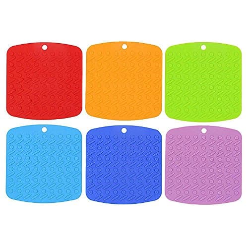 Heofean Non-Slip Silicone Kitchen Trivet Mats, 6 Pack Rubber Coaster Cushion Placemat Hot Pads Pot Holders Spoon Rest Jar Opener & Coasters 5 in 1 Kitchen Accessories