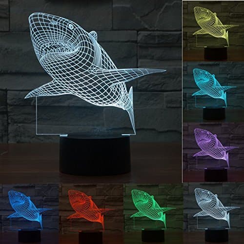 NOCHX Jaws Great White Shark 3D Illusion LED Night Light 7 Colourful Table Desk Lamp