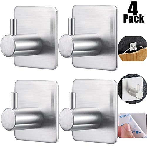 Bathroom Hooks Self Adhesive Hooks,Max 8kg Hat Towel Robe Coat Stick-up Stainless Steel Hanger for Kitchenware Bathrooms Lavatory Closets Wall, 4 Pack