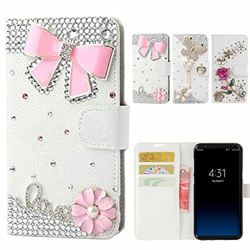 Galaxy S8 Plus Case, Jamche Premium [ 3D DIY Handwork Design ] Glitter Bling Diamonds PU Leather Magnetic Flip Open Pocket ID Credit Card Holders / Cash Slots Wallet Protective Phone Case Cover for Samsung Galaxy S8 Plus, Pink Bowknot