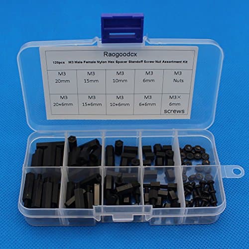 120Pcs M3 Nylon Hex Nuts Screws Spacers Stand-Off Plastic Accessories Assortment with Box (M3-Nylon)
