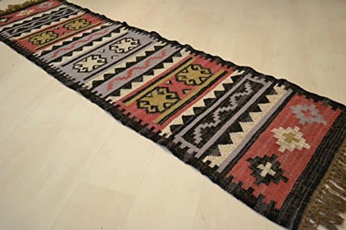 Black Rust Grey, Hallway, Landing Rustic Kilim Hand Knotted runner rug 60x245cm