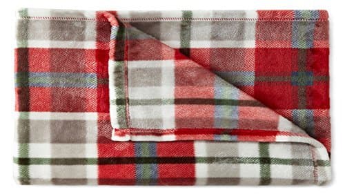 Velvet Supper Soft and Cozy Plush THROW Oversized Machine Washable Blanket (50in x 70in) with GIFT WRAP RIBBON ,Red Plaid