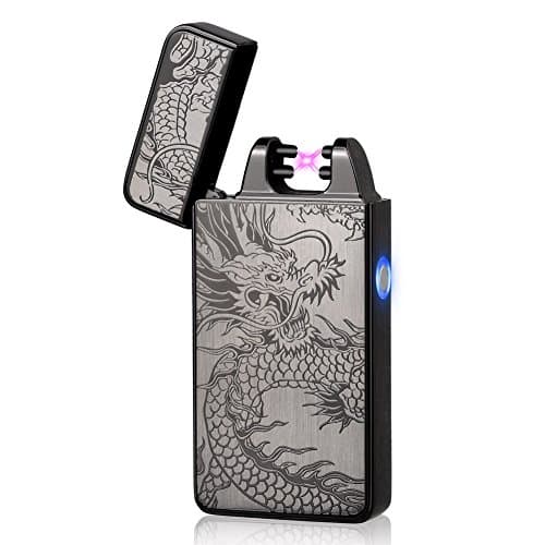 LAZU-lighter Double Arc Electronic Lighter USB Rechargeable Flameless Windproof No Gas Candle Cigar Lighter Dragon Lighter with Elegant Box (Purple Rainbow)