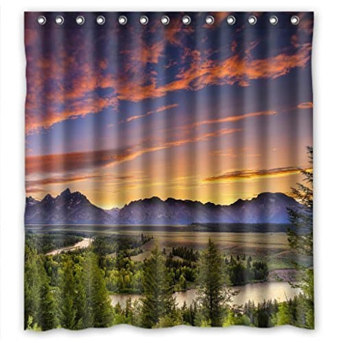 Hello Sunset Glow Mountains Country Side Fabric 100% waterproof polyester Shower Curtain Rings Included 66 x 72 Inches
