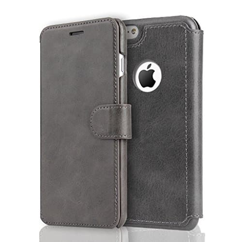SOWOKO iPhone 7 Case, Flip Wallet Leather Case with Card Slots/Magnetic Closure, Slim Card Holder Cover for iPhone 7, Gray