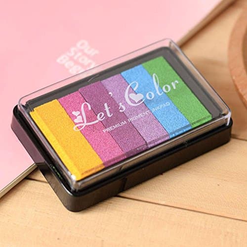 Comfot Ink Pads Rainbow Large - DIY Multi Colour Craft - By Colour Splurge, For use with Rubber Stamps on Paper, Wood, Fabric Fingerprint Scrapbook Painting Wedding Kids , 001