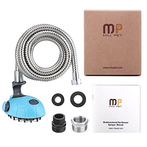 MIU PET Multi-Functional Dog Shower - Bath Massager Handheld Sprayer Shampoo Brush Grooming Tool for Dogs and Cats with 2.4M Stainless Steel Hose, Indoor and Outdoor Use(Blue)