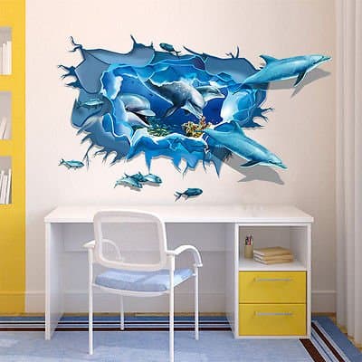 WVX2017 3D Dolphin Ocean Sea Wall Sticker Decal