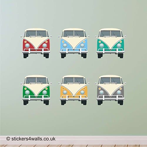 CAMPERVAN FRONT VIEW MULTICOLOURED WALL STICKERS: Removable, repositionable fabric wall stickers