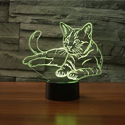 LED 3D Lamp, EONANT 3D Nigh Lights LED USB Touch with 7 Color Optical Illusion Desk Lights for Kids Room Home Decoration (Cat)