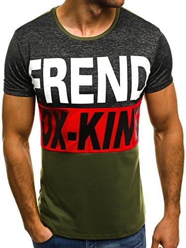 OZONEE Mix Men's T-Shirt Short Sleeve Basic Round Neck U-Neck Shirt Fitted JS/AK100 - Green JS/5007J, M