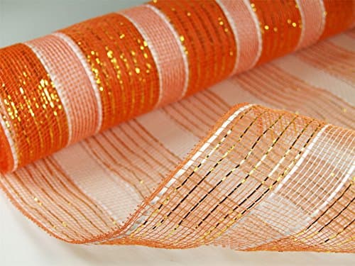 54cm x 10yards Metallic Polynet Mesh Wrap Orange/White (4028)