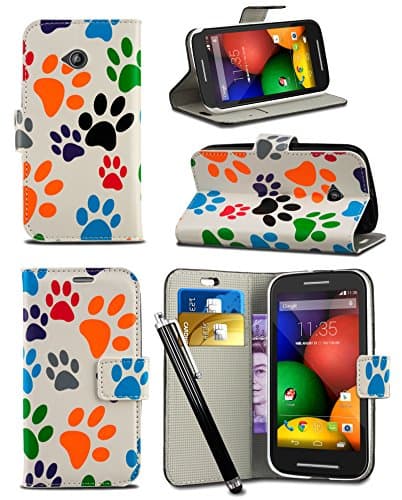 Alcatel One Touch Pixi 4 (4.0 inch) Dual SIM - Fun Colourful Printed Wallet Case Cover Creative Fresh Pattern Design with Integrated Stand &amp; Large STYLUS Pen - Dog Cat Animal Paw Foot Print