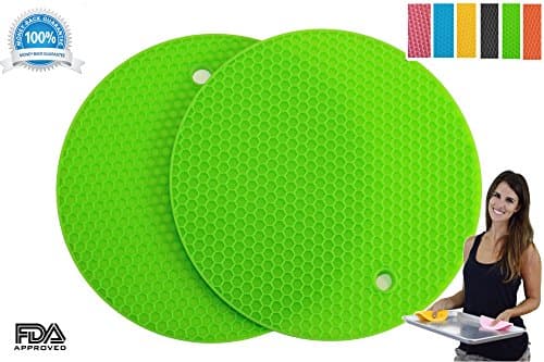 Silicone Multipurpose Kitchen Tool: Pot Holders, Trivet, Jar Opener, Large Coaster, Spoon Rest, Flexible, Durable, Heat Resistant Mat (2 Pack, Green)