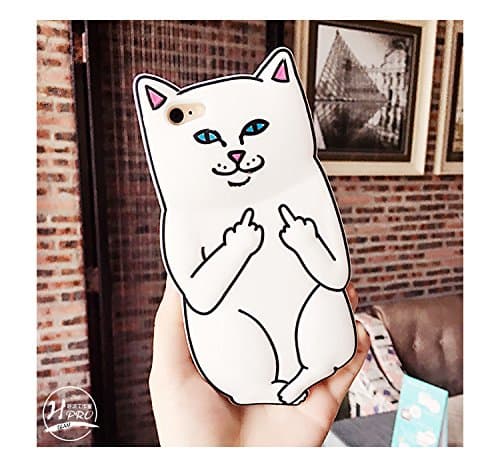POP House High quality New Silicone Soft 3D The element of IRIS-Z design Pocket cat with Vertical middle finger Back Cover For iphone 6- white