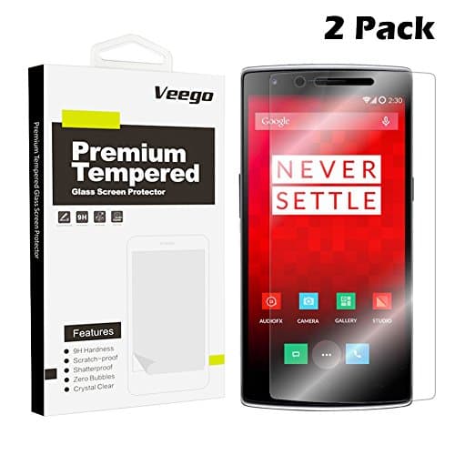 [2 Pack] OnePlus 1 Tempered Glass Screen Protector, Veego Bubble Free / Shockproof / Anti-Fingerprint / Crystal Clear Invisible Shield Ballistic Glass Screen Guard for OnePlus One – Lifetime Warranty