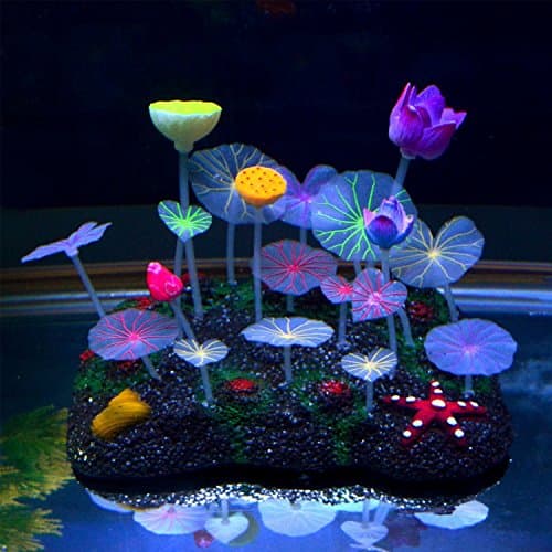 Saim® Glowing Effect Artificial Lotus Root, Leaves and Flowers for Fish Tank Decoration Plastic Aquarium Ornament
