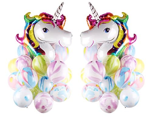 Balloons 74 Packs Include 2 Jumbo Unicorn 34 Marble Pattern Balloon 36 Plastic Clip 1 Transparent Sticker 1 Ribbon Line for Birthday, Anniversary, Bachelorette, Wedding, Baby Shower Party Decoration