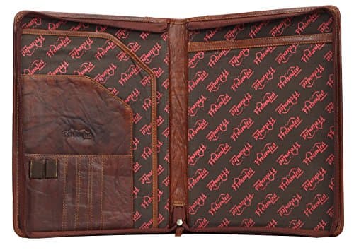 Ffelsen Fest Leather Writing Case/Conference Folder DIN A4 with Zip Cognac | Real Buffalo Leather Conference Folder with | 34.5 x 26 x 3 cm