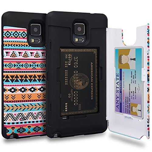 Galaxy Note 4 Case, TORU [Note 4 Wallet Case Pattern Tribal] Protective Slim Fit Dual Layer Hidden Credit Card Holder ID Slot Card Case with Mirror for Samsung Galaxy Note 4 - Tribal Aztec